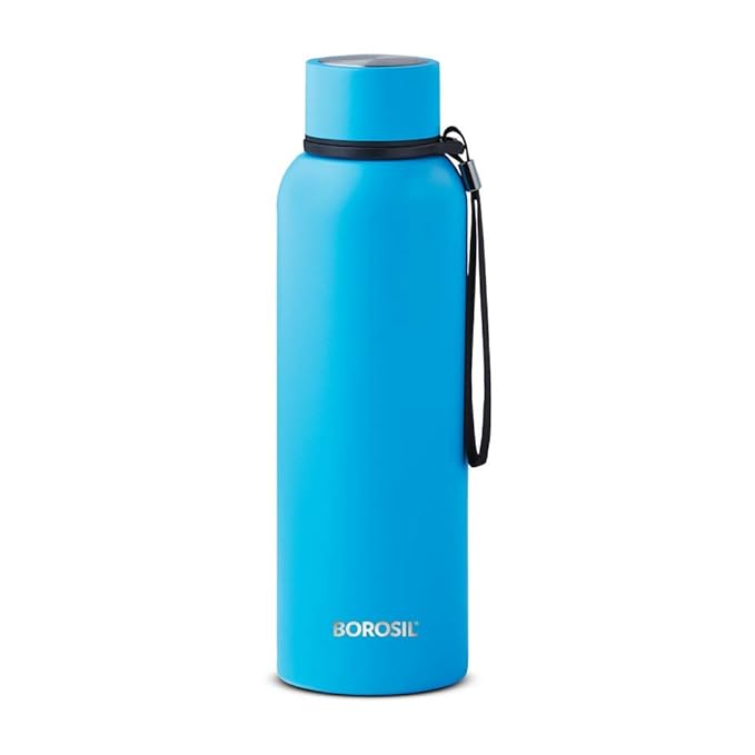 Borosil Hydra Trek Water Bottle, Stainless Steel Water Bottles, Vacuum Insulated Flask Bottles, 700 ml, Black (Black)