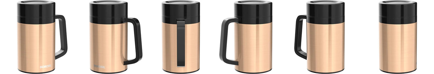Borosil Coffeemate Insulated Mug, Vacuum Insulated Travel Coffee Mug with Lid, 8 Hours Hot and 14 Hours Cold, 300 ml, Mocha, Stainless Steel