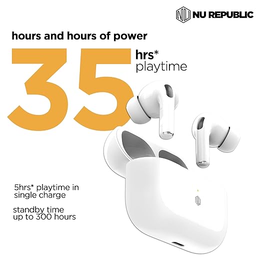 Nu Republic Urban 2 with X-Bass Technology, 35 hrs Playtime, ENC Mics, Hall Sensor Function Bluetooth Headset (White, True Wireless)